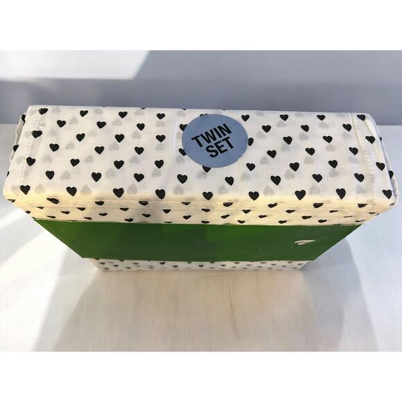 Kate Spade Valentine's Day Black Heart Twin Cotton Sheets NEW - Picture 3 of 3